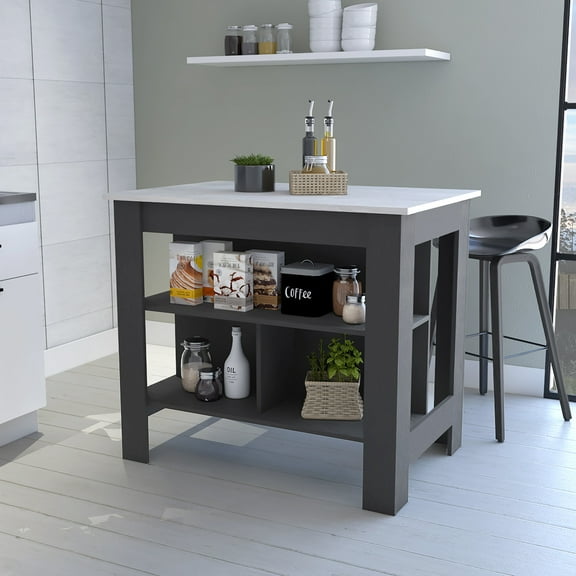 Modern Rectangular Kitchen Island With Three Hidden Shelves And A Convenient Worktop Medium Width Stationary Ample Prep Space