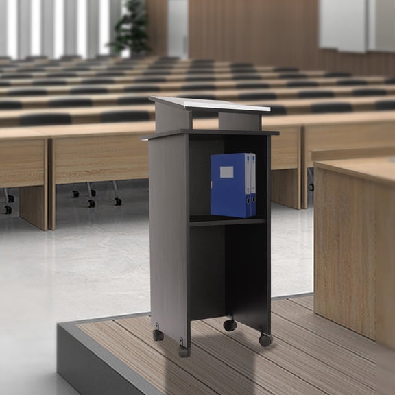 Modern Rectangular Moveable Lectern Podium Stand, Portable Podium Pulpits Church Pulpit with wheels