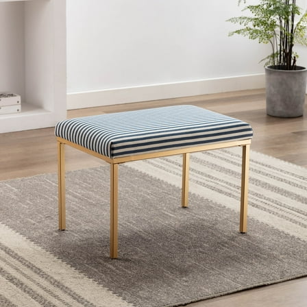 Modern Rectangular Ottoman Footstool with Gold Metal Legs, Upholstered Accent Bench for Bedroom, Living Room