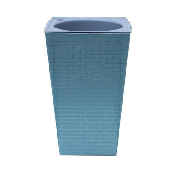 Modern Rectangular Pedestal Bathroom Sink with Brick Pattern, Durable Ceramic, Space-Saving Design, Easy Installation, Blue Finish