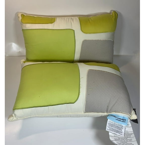 Modern Rectangular Pillows 2 Pcs Set - Green and Gray Squares