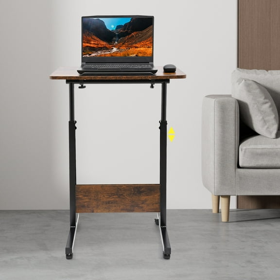 Modern Rectangular Portable Presentation Podium Rolling Computer Stand with brake Height Adjustable Brown
