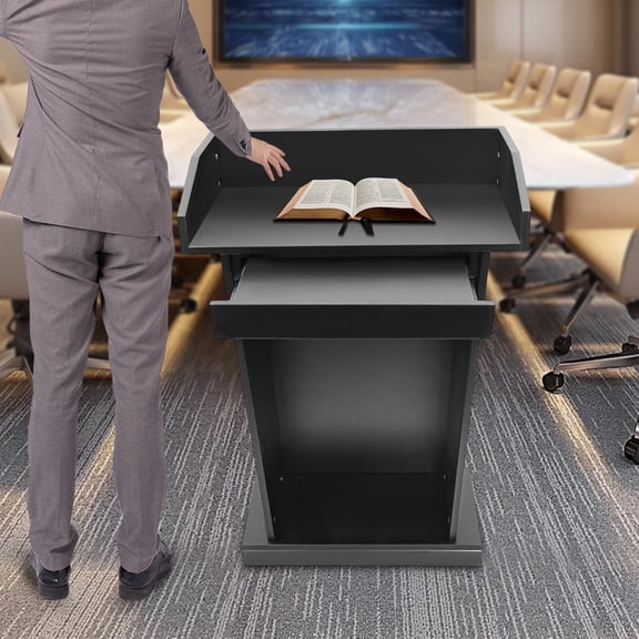 Modern Rectangular Presentation Stand Black Wooden Lectern Podium Pulpit Church Conference Lectern