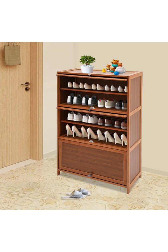 Modern Rectangular Shoe Storage Cabinet Raised Ventilated Bottom, Smooth Edges, Gloves Included for Assembly 27.56" Wide for Shoes, Sundries & Flower Pots