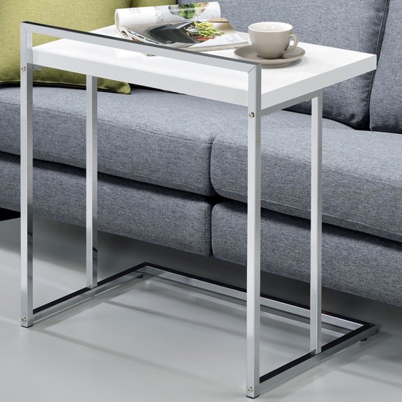 Modern Rectangular Snack Table With White Glossy Finish And Metal Legs For Home Styling High Gloss Surface Leg Bracket