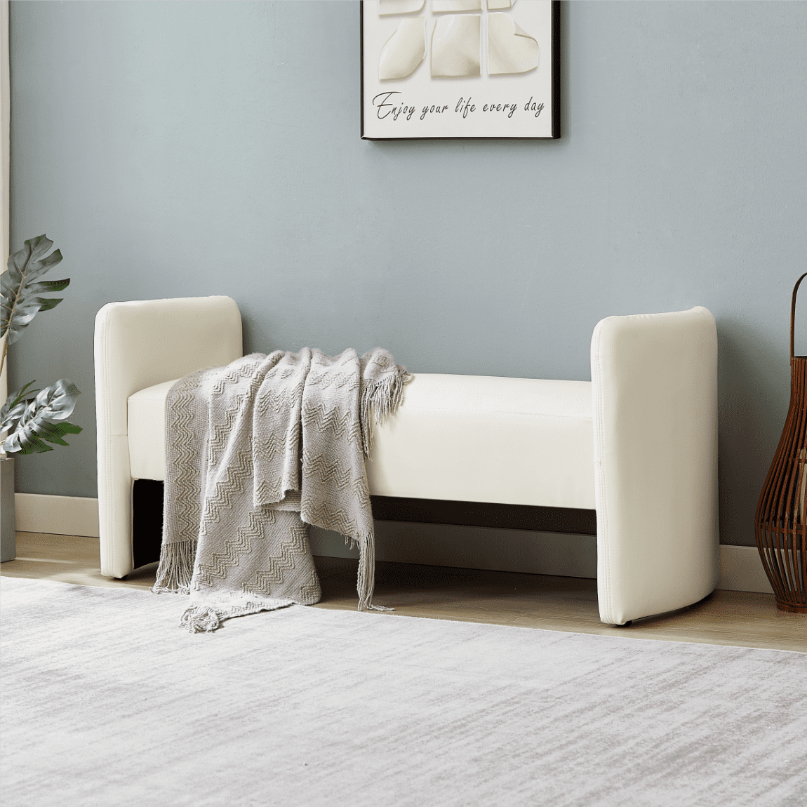 Modern Rectangular Sofa Stool with Cat Claw Cloth Design, Versatile ...