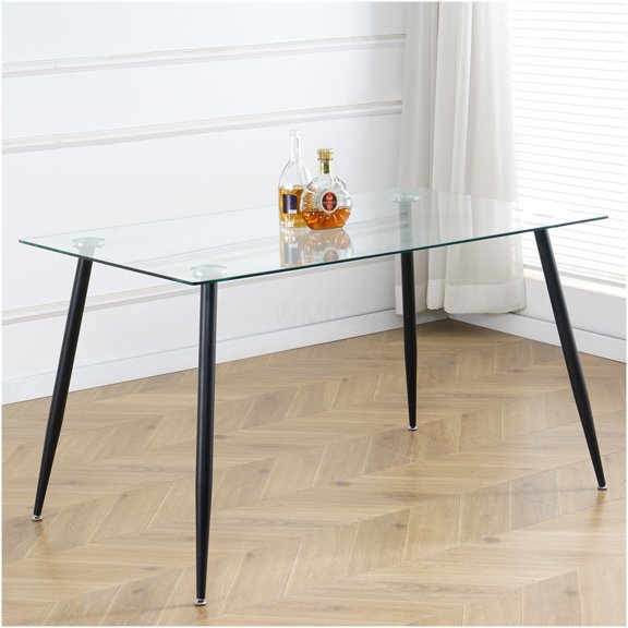 Modern Rectangular Tempered Glass Dining Table with Metal Legs for Kitchen