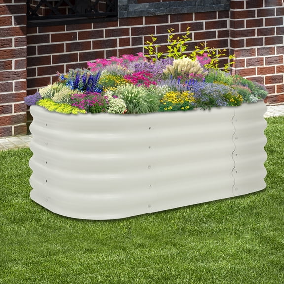 Modern Rectangular White Outdoor Garden Raised Planter Box for Terraces,Residential Backyards