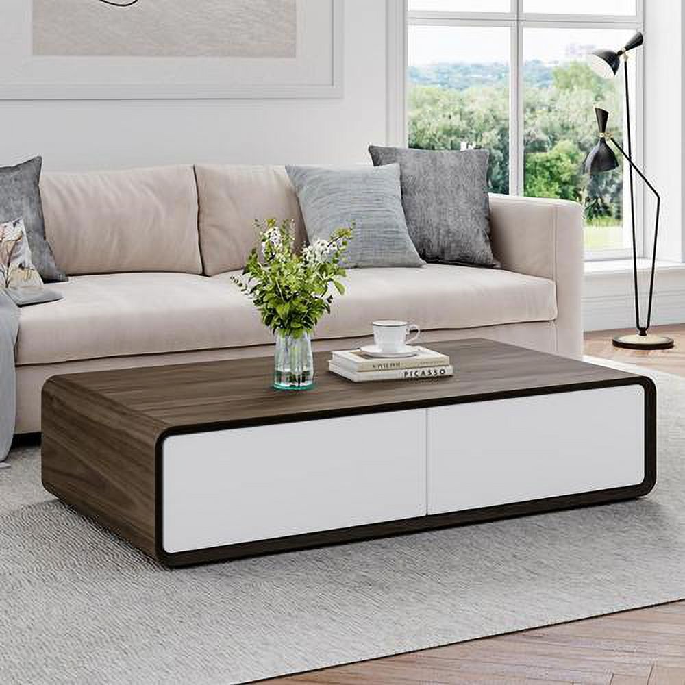 Modern Rectangular Wood Coffee Table, 51" Wood Coffee Table with 4