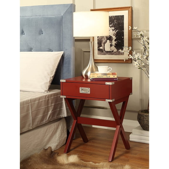 Modern Red Accent Table - Metal Corners & 16.22in Product Depth Desk Stable Base