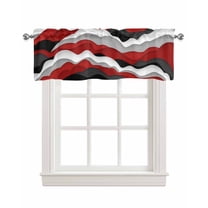 Modern Red Black Linen Curtain Valance for Bedroom/Bathroom/Kitchen/Office/Living/Dining Room Window,Ocean Waves Geometric Grey White Rod Pocket Topper Decorative Cafe Drapes Panel 54"x18"