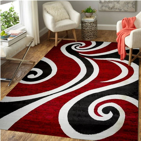 Modern Red Black White Swirl Carpet for Living Room r Sofa Table Large Area Rugs Bedroom Bedside Foot Pad Nonslip DoorMat
