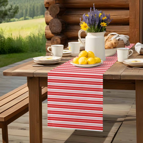 Modern Red Dots Stripes Table Runner 70 Inch Long Minimalist Lines Theme Table Runners Linen Burlap Tablerunner for Kitchen Dining Room Holiday Party