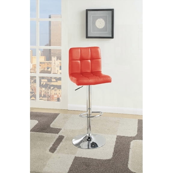 Modern Red Faux Leather Bar Stool Set - 2-Pack with Gas Lift & Adjustable Height