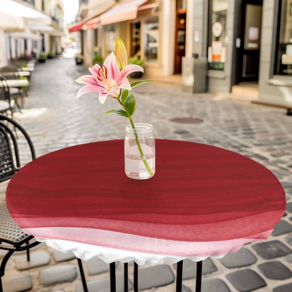 Modern Red Gradient Stripe Round Fitted Tablecloth with Elastic Edge,Waterproof Table Cloth Fits Tables Up to 55"-60",Wipeable Washable Table Cover for Indoor Outdoor Dinning,Ocean Wave Ombre Theme