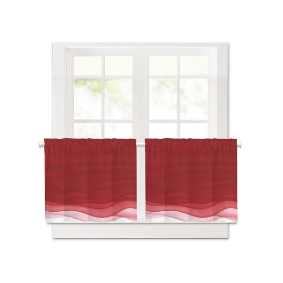 Modern Red Gradient Stripe Short Blackout Curtains 30 Inch Long,Ocean Wave Ombre Theme Rod Pocket Kitchen Curtains,2 Panels Thermal Insulated Room Darkening Drapes for Bedroom,30"W x 30"L