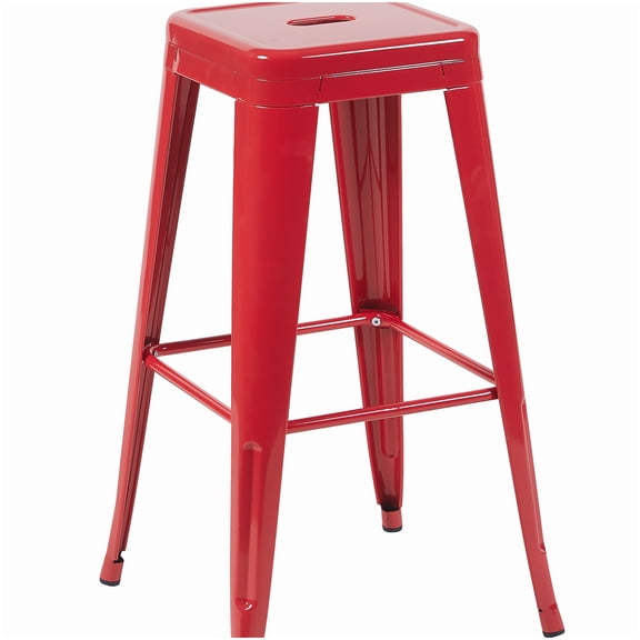 Modern Red Iron Bar Stools Set of 2, Counter Height Backless Stool, Easy Assemble Kitchen Island Stools, Space Savers for Cafe & Dining Room