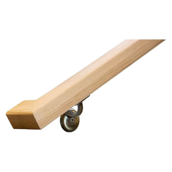 Modern Red Oak Handrail Kit with Wall Returns and Wall Mount Brackets. Rectangular 6002 Profile. Solid and Unfinished Red Oak.