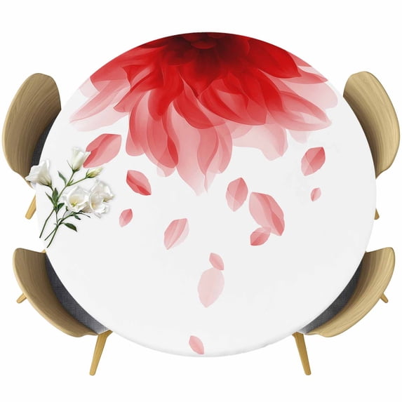 Modern Red Round Tablecloth, Fitted Table Cover with Elastic for 45"-54" Round Tables, Gradient Floral Abstract Bohemian White Table Cloth Outdoor Indoor Dinning Party Waterproof Tablecloths