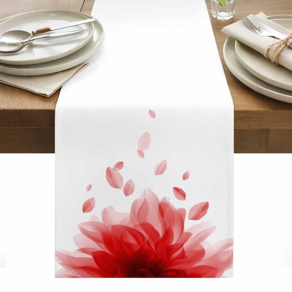 Modern Red Table Runner - 60 Inch Long, Kitchen Dining Table Runner Dresser Scarves, Gradient Floral Abstract Bohemian White Farmhouse Decor for Coffee Tables Wedding Party Banquet