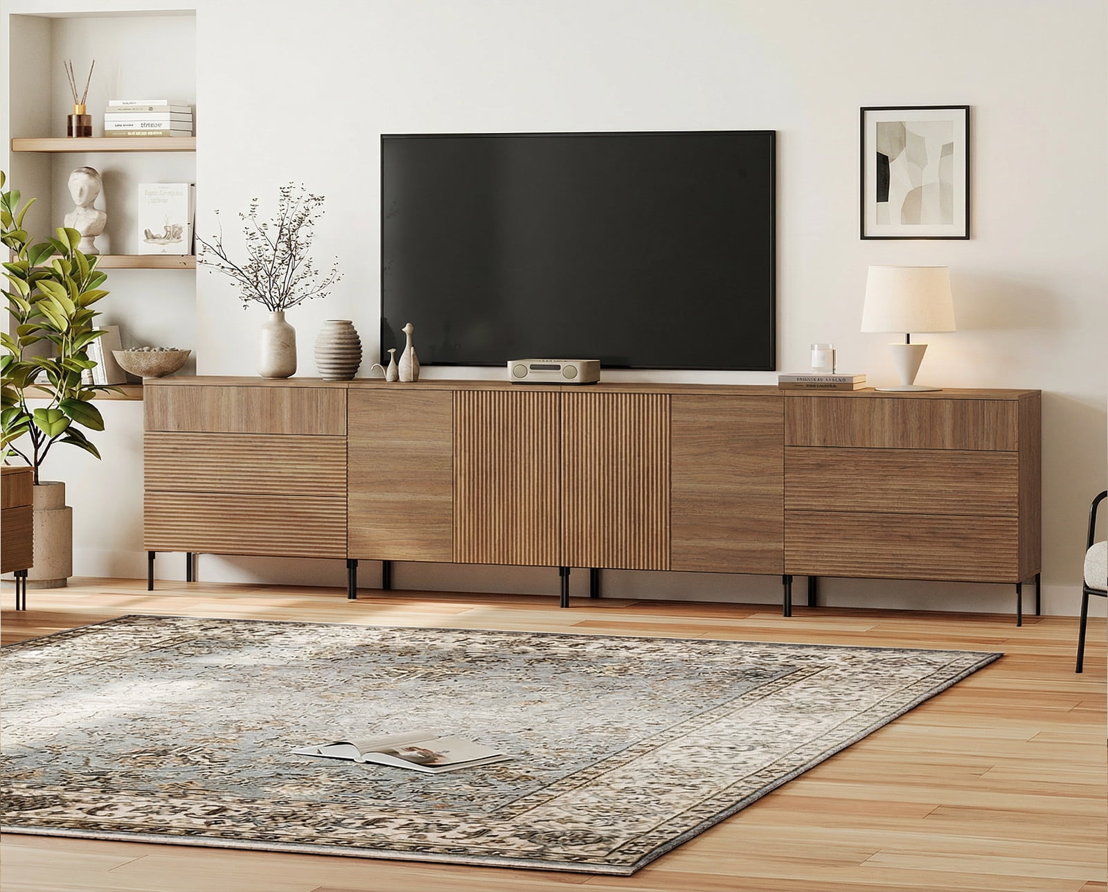 Modern Reeded Dresser TV Stand for TVs up to 120 Inch, Entertainment Center with Drawers, Wooden TV Console with Storage for Living Room