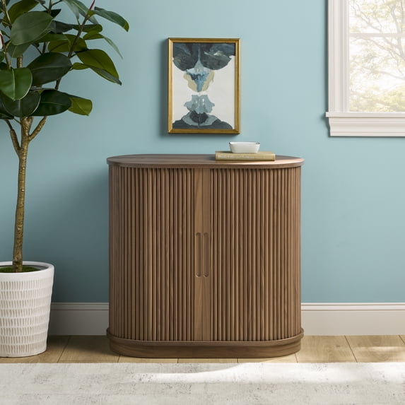Walker Edison Modern Reeded Entryway Accent Cabinet, Mocha