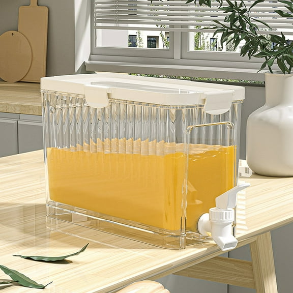 Modern Refrigerator Drink Dispenser, Glass Cold Kettle Jar, Spigot Lid, Leak Proof, Clear Beverage Storage, Home Bar, Party Use, Daily Serving Bucket Sopatenor