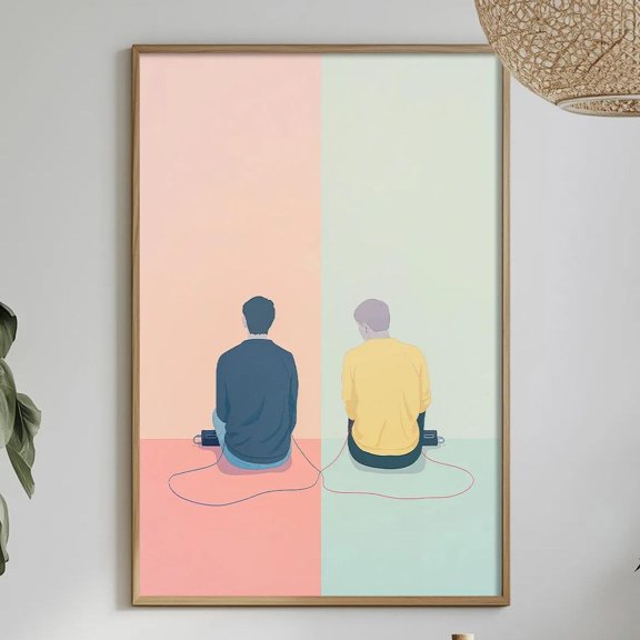 Modern Relationship Tech Connection Couple Illustration Poster Unframed Paper Print