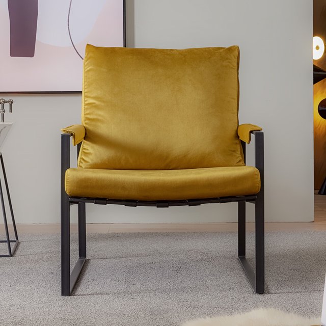 Modern Relax Single Arms Chair with Velvet Cushion, Accent Lounge Chair