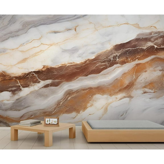 Modern Rendered Marble Wallpaper, Abstract Golden Cracks Wall Mural Poster Removable Mural Large 3D Wallpaper Home Decor For Bedroom Living Room 55"W x 28"H (Not Peel and Stick)