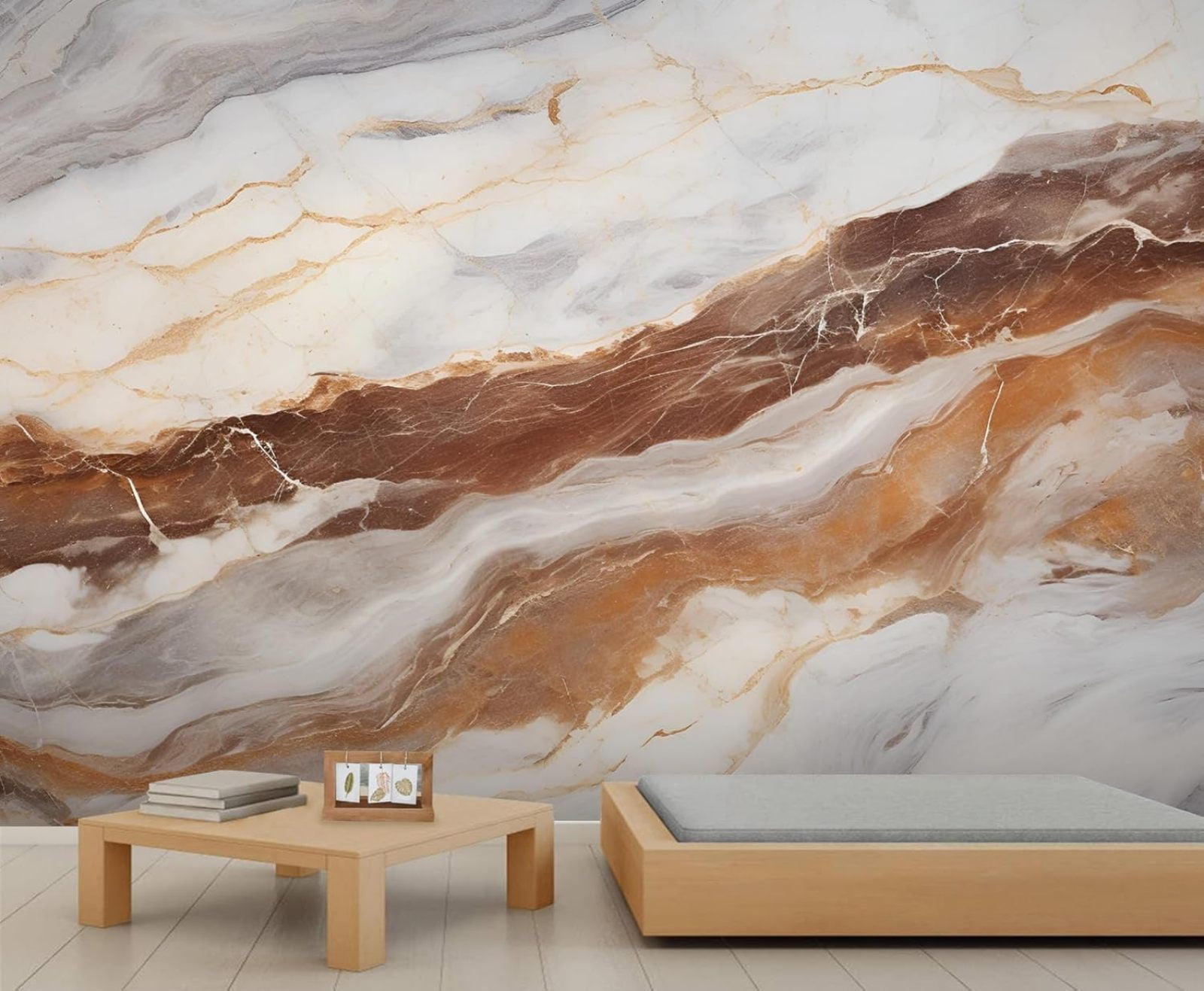 Modern Rendered Marble Wallpaper, Abstract Golden Cracks Wall Mural ...