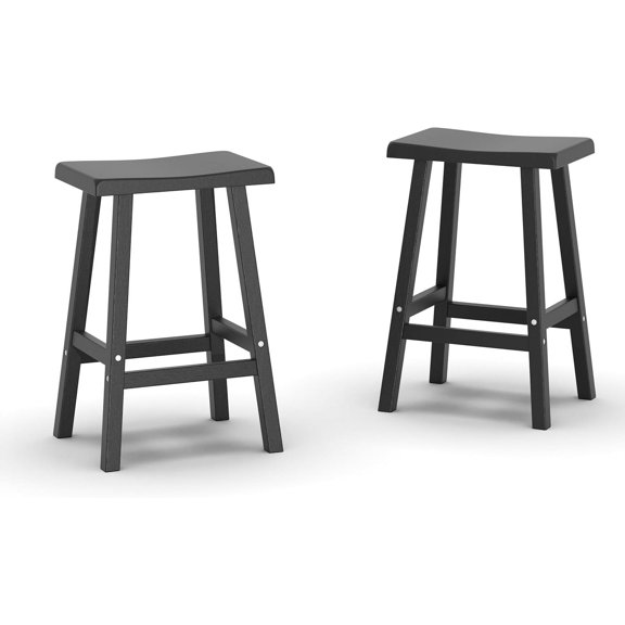 Modern Resin Bar Stool 2Pcs Set, 24 Inch Height, Waterproof and Rustproof Suitable for Indoor/Outdoor Home Bar, Kitchen, Cafe