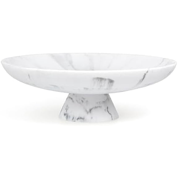 Modern Resin Pedestal Decorative Bowl, Large Fruit Bowl for Kitchen Counter, Stylish Key Bowl for Entryway Table, Marble white