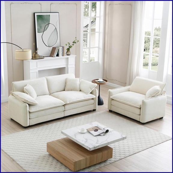 Modern Retro 2-Piece Corduroy Sofa Set – Single + 2-Seater for Living Room & Small Apartments