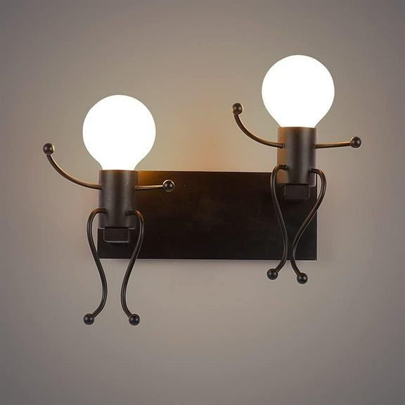 Modern Retro Creative Cartoon Wrought Iron Wall Lamp Nordic Modern Small Iron Man Wall Lighting Fixtures LED Living Room Bedroom Bedside Children's Room Aisle Bar Cafe Restaurant Corridor E26