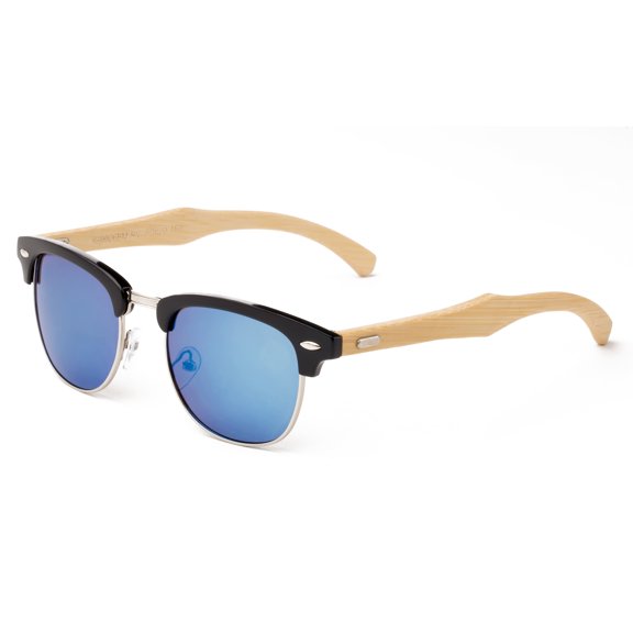 Modern Retro Fashion Real Bamboo Temple Mixed Frame Sunglasses Vintage Design Flash Mirror Lens for Men & for Women