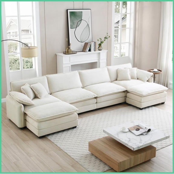 Modern Retro Oversized U-Shape Corduroy Sofa: 4-Seater with 2 Ottomans for Living Rooms