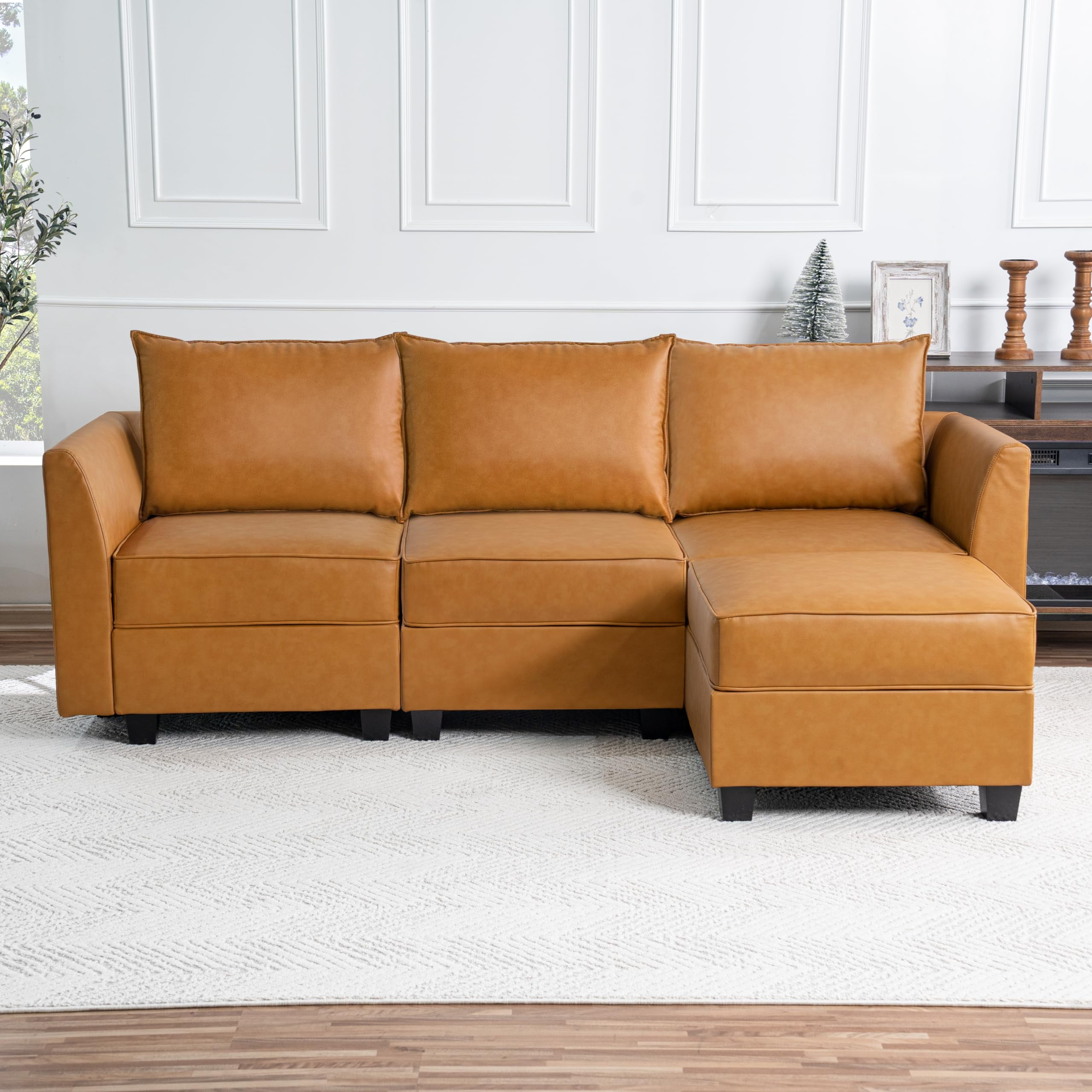 Modern Reversible Air Leather Sectional Sofa Couch with Chaise ...