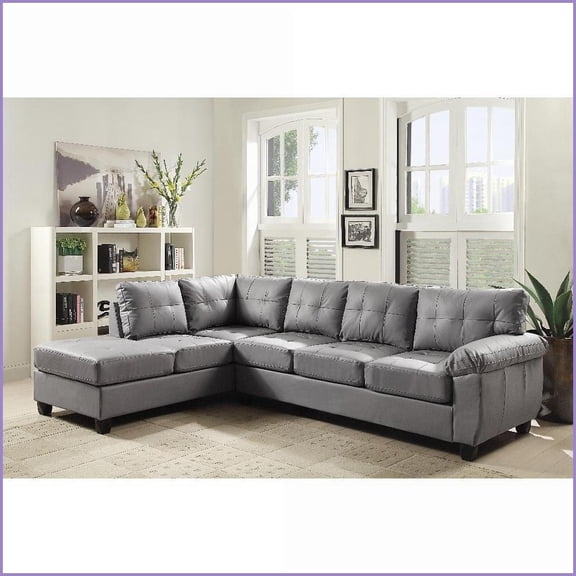 Modern Reversible Chaise Sectional with Hardwood Frame, Removable Backs & Pocketed Coil Cushions | Gray | Foam | Square Arms