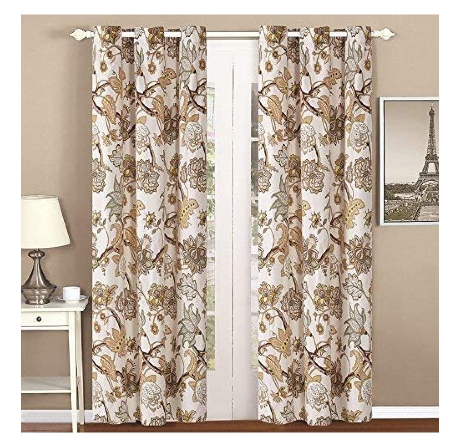 Modern Reversible Floral Home Bedroom Bedspread Coverlet Quilt Set with Matching Curtains Available (Panel, Yellow)