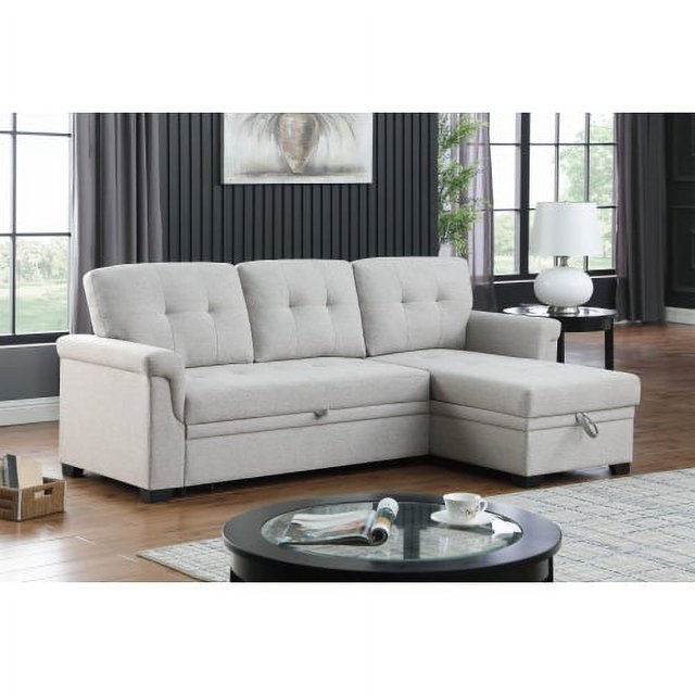 Modern Reversible LShape Setional Sofa Pull Out Bed with Storage