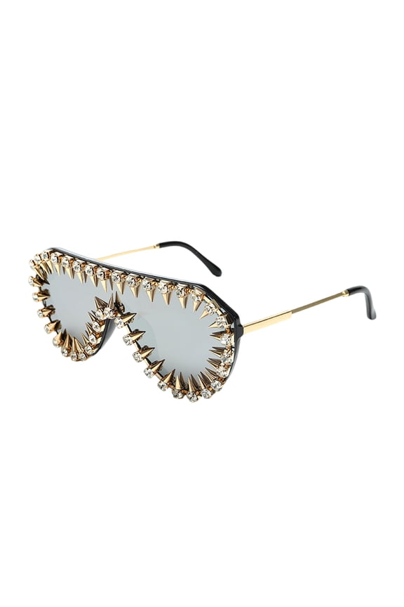 Modern Rhinestones Frame Sun Glasses with Unique Rivet Studded Detail for Theme Parties Gathering and Beach Vacation Wear