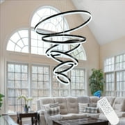 Modern Ring Chandelier LED Ring Pendant Light with Remote Control, Modern LED Chandelier 6-Ring Black Dimmable High Ceiling Chandeliers for Living Room Bedroom  Entryway