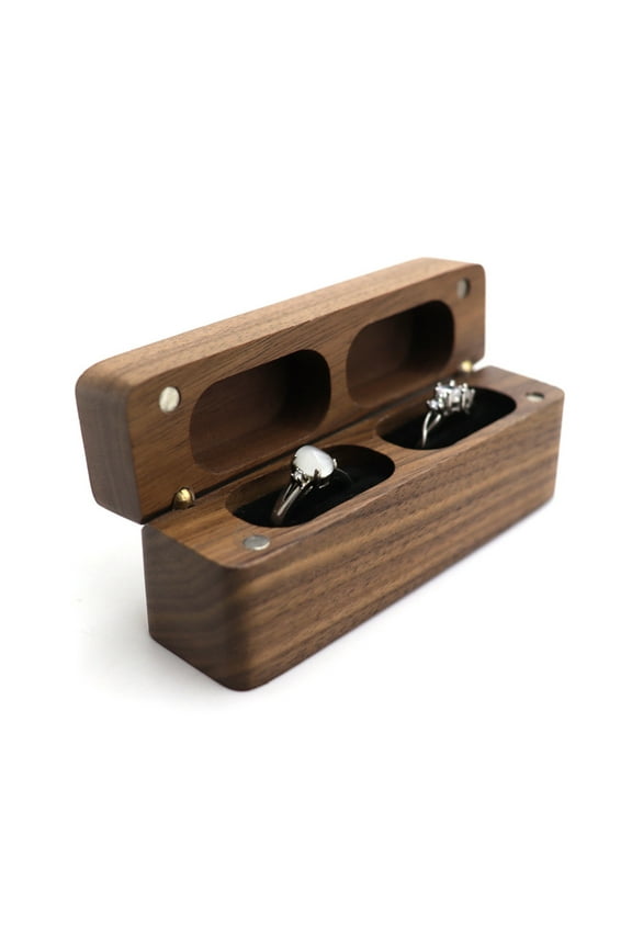 Modern Ring Holder for 2 Ring Ceremony Rustic Ring Box for Double Ring Storage