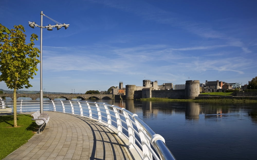 Modern Riverside Walk overlooking  King Johns Castle River Shannon Limerick City Ireland Canvas Art - George Munday  Design Pics (18 x 11)