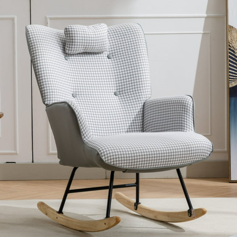 Modern Rocking Chair Nursery, Comfy Upholstered Glider Rocker