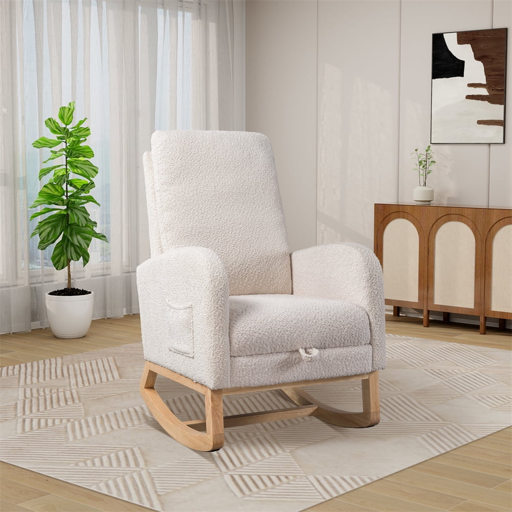 Side Rocking Stool Modern Rocking Chair Nursery, Gliding Rocking Chair with Retractable ...