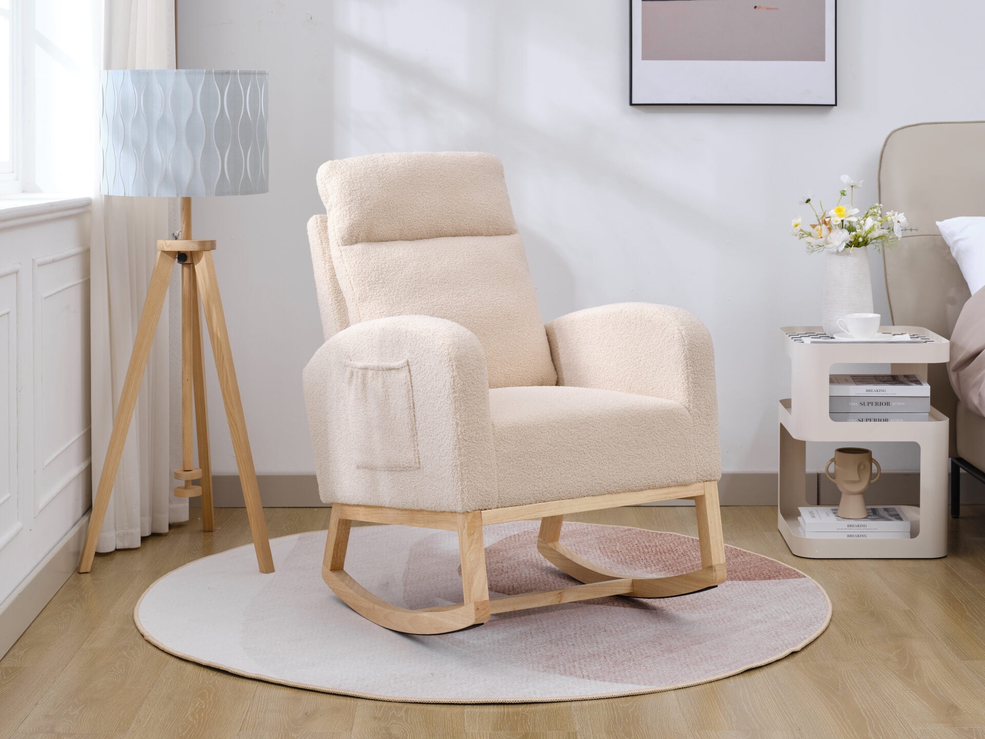 Modern Rocking Chair Nursery, Soft Teddy Fabric Glider Rocker with High ...