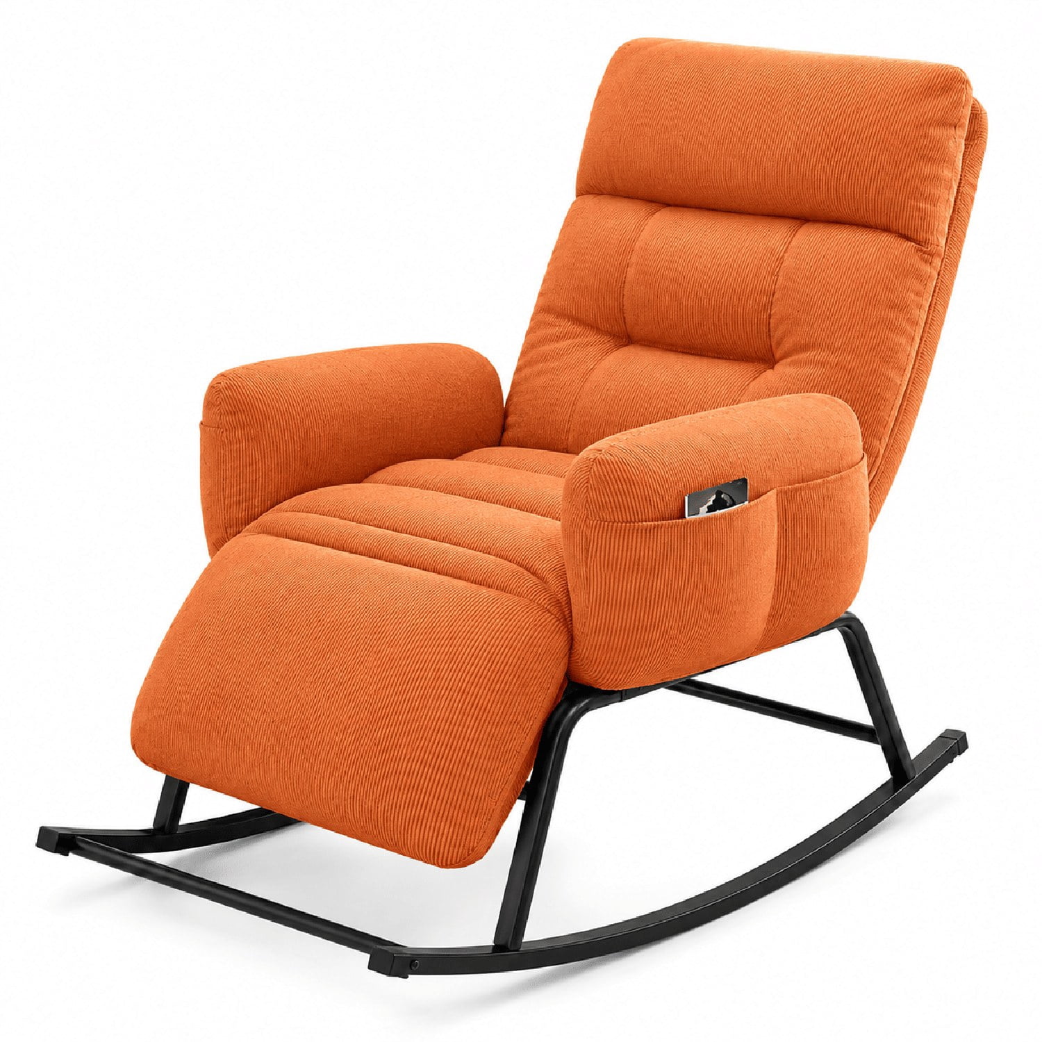 Modern Rocking Chair with Retractable Footrest, Upholstered Lounge Chair with Side Pocket, Soft Plush Fabric, for Living Room, Bedroom, Study, and Patio