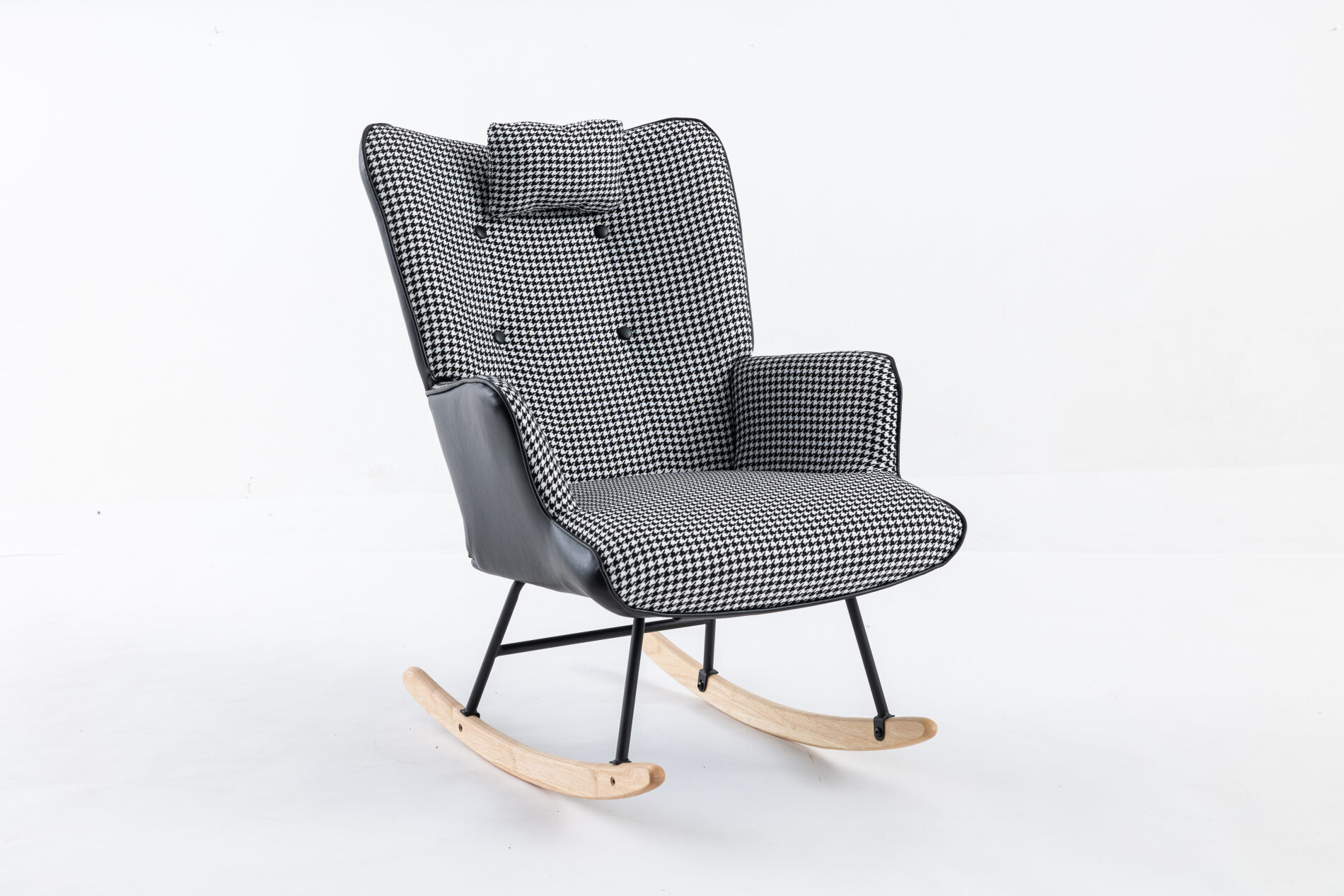 Modern Rocking Chair, Soft Houndstooth Fabric Leather Fabric Rocking ...